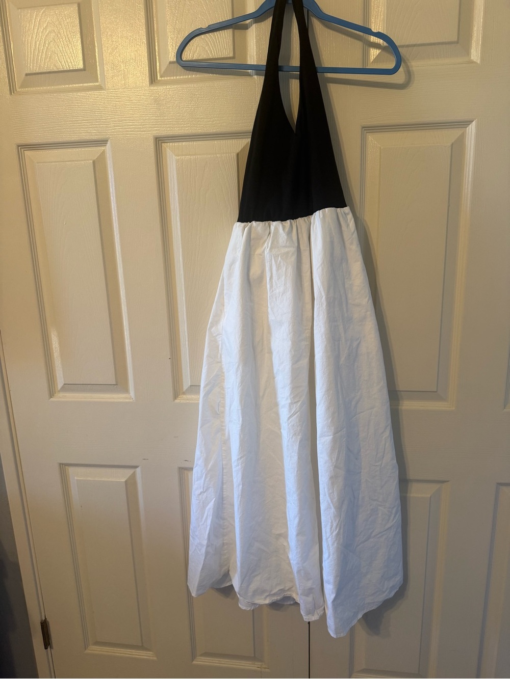 Nicole Miller Black Halter Top White Skirt Two-Tone Midi Dress
